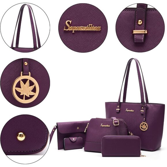 All-in-One Handbag Set for Women - Durable Faux Leather Design, 5 Bags Included - Picture 3 of 8